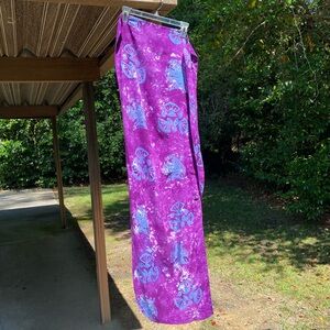 Wrap skirt in purple tie dye with fish & shell print in cotton beach coverup